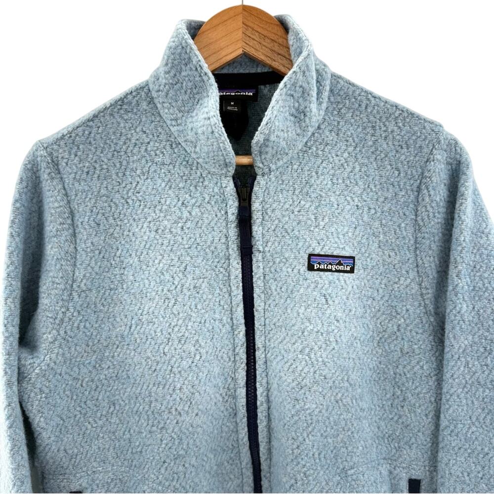 Patagonia Woolyester Fleece Wool Blend Full Zip Jacket Baby Blue & Navy Size Med - Picture 2 of 9